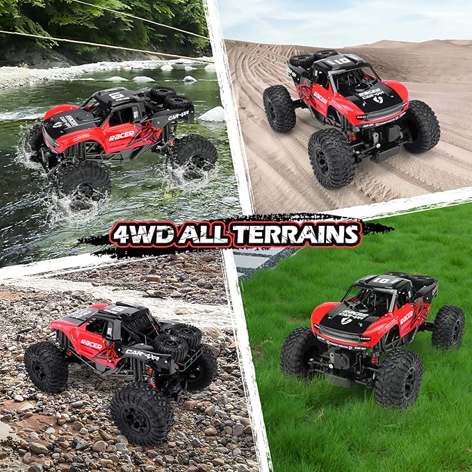 RC Trucks 4x4 Offroad Waterproof - 1:12 Scale Large Amphibious Remote Control Car Dual Motors Crawler Vehicle Monster Truck Toys with 2 Rechargeable Batteries Best Gift for Kids Adults