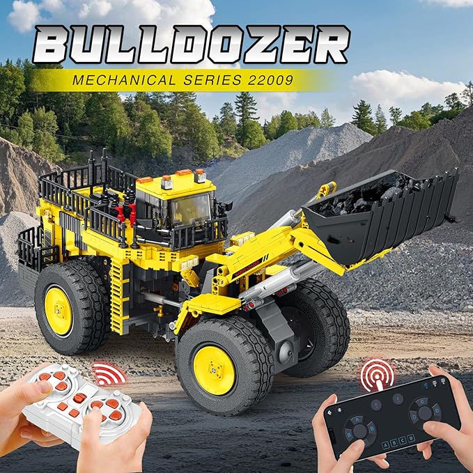 Reobrix Bulldozer Building Blocks Set 22009 Engineering Vehicle Model Kit for Adults Remote Control Excavator Toy with 4-Wheel Drive Gifts for Adults Ages 14+ 1876 Pieces