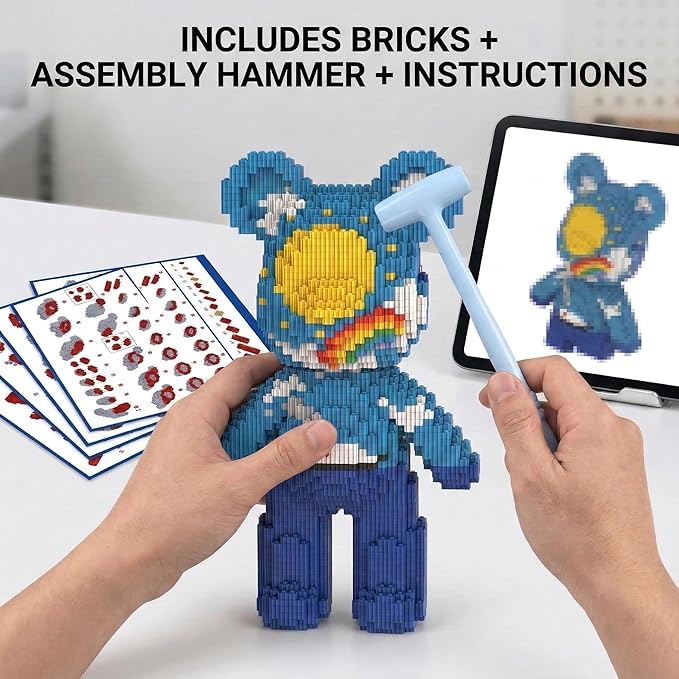 12.6 Starry Sky Teddy Blocks Bear Building Bricks Set - Micro DIY Craft Kit for Adults - Collectible Decor for Office livingroom Book Shelf - Screen-Free Stress Relief Gift Idea