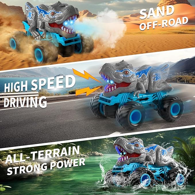 Bennol Remote Control Dinosaur Car for Boys Kids 2.4Ghz RC Dinosaur Truck for Toddlers Electric Hobby RC Car Toys with Light &amp Sound Spray Birthday for 3 4 5 6 7 8 Year olds Kids Boys