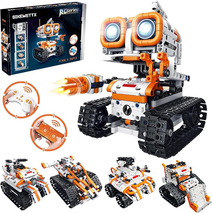 5 in 1 STEM Robotics Building Kit 560 PCS APP/Remote Control Robot Toy Building Block Sets Compatible with Lego Robot Control &amp Programming Coding Robotic Toys Birthday Great Gifts for Boys 8-1