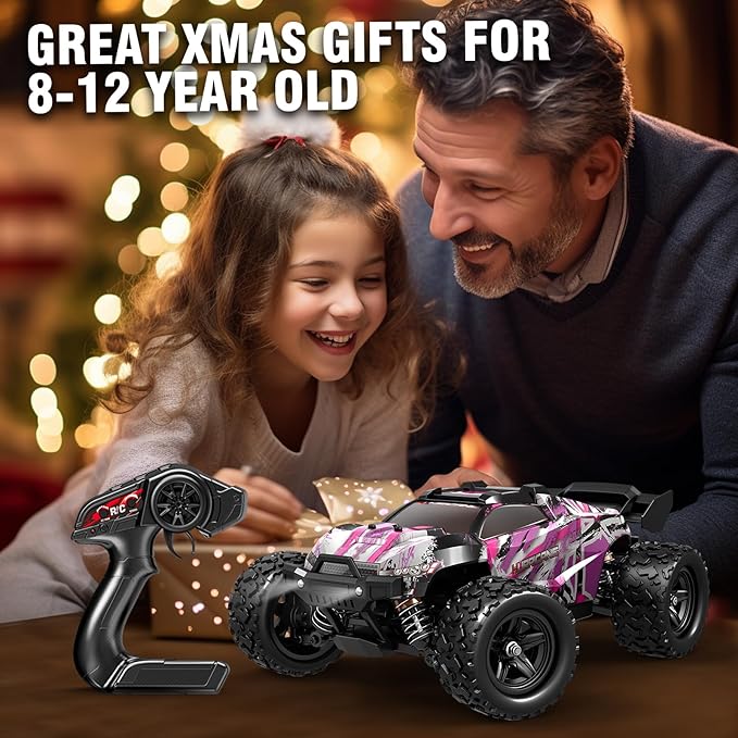 Pink Remote Control Car for Girls 1:18 Fast rc Cars for Girls with 40+ KM/H 4WD Off-Road rc Truck Includes 2 Rechargeable Batteries 8 9 10 11 12 13 Year Old Girl Gifts