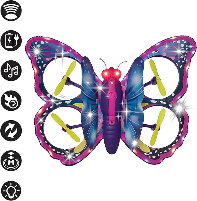 LEXiBOOK Crosslander Butterfly My Remote Control Flying Butterfly Multidirectional Flight up to 12km/h (7 mph) Loopings Remote Control with 2 Control Modes Sound and Light Effects Pink RCBUT