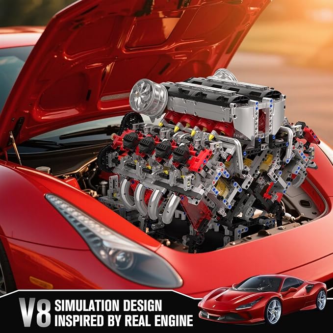 Mould King 10130 V8 Engine Model kit that Runs Build Your Own Cars Combustion Battery/Motor Blocks Sets STEM Toy Gift for Adults 14+ Teens Engineering Toys for Display Collection(2718 Pcs)