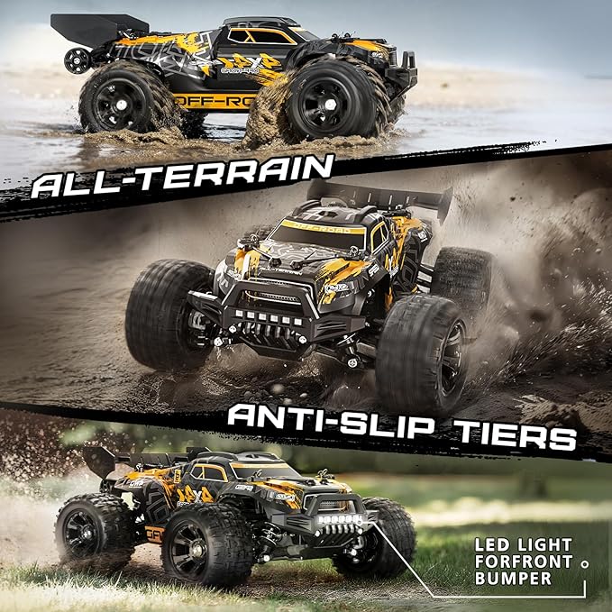 YESHIN 1:18 All Terrain RC Car for Adults 36KM/H High Speed RC Monster Truck 4X4 Waterproof Remote Control Car with Two 7.4V 1500mAh Rechargeable Batteries