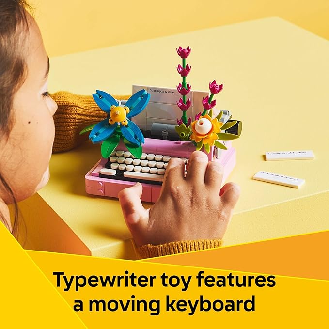 LEGO Creator 3 in 1 Typewriter with Flowers - Building Toy with 3 Building Options Typewriter Flowerpot with Pen &amp Notebook or Keytar - Gift Idea for Birthdays - 31169