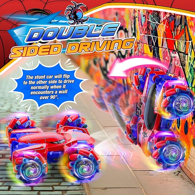 Double Sided Remote Control Car for Boys 4-7 360° Rotating 2.4GHz Fast Stunt Rechargeable 4WD RC Car Toys for Boys 4-6 5-7 8-13 Outdoor Birthday Halloween Christmas Basket Stuffers Gifts for Kids