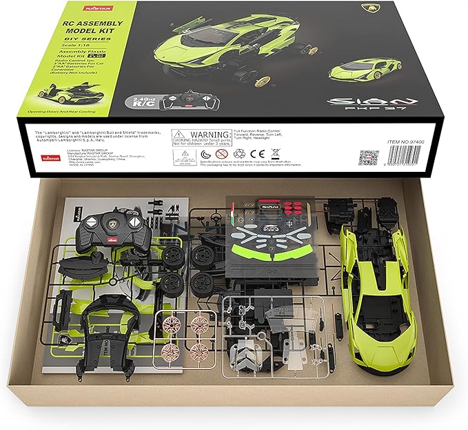 RASTAR 97400 1/18 72PCS Officially Licensed RC Race Car Building Kits for Lamborghini Sian FKP37 with Remote Motor &amp DIY Decals for Play &amp Display - Ideal Gift for Racing Car Fans Ages 8+