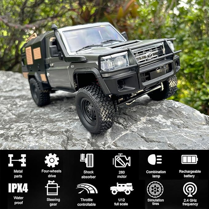 MN82S RC Crawler 1/12 Scale Remote Control Rock Crawler RC Truck 4x4 Off-Road Toyota Land Cruiser RTR All Terrain Car 280 Motor Proportional Throttle Steering Hobby Vehicle for Adult