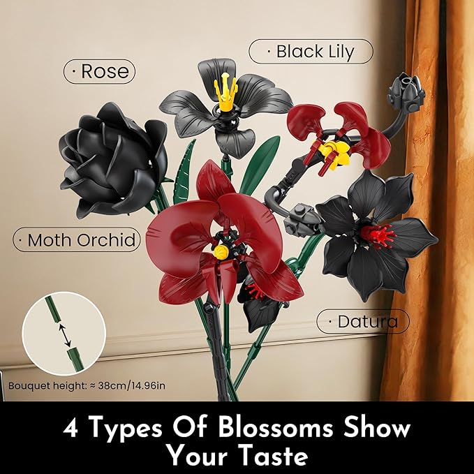 Orchid Flower Bouquet Building Set for Adults Birthday Gifts for Women Mom Wife Girls Teen Buildable Artificial Floral Botanical Collection Gothic Decor for Home or Office (623 PCS)