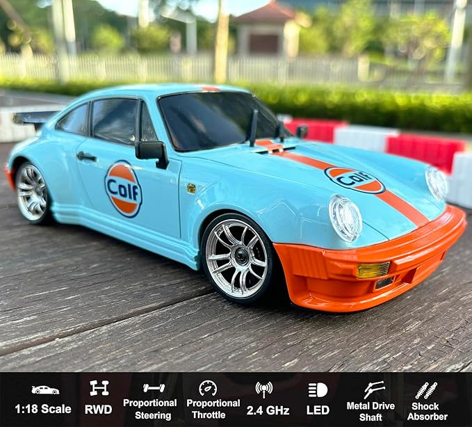 LDRC Drift Car with Gyro 1/18 RC Drift Car RWD Race Hobby RC Cars for Adult with Gyroscope Proportional Throttle Steering Metal Drive Shaft Independent Suspension Alloy Shell LD1898