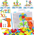 Educational Toys Building Blocks 244 Pieces Electric Screwdriver DIY Building Toys for Boys and Girls Educational Construction Building kit for Kids Ages 4 5 6 7 8 9 10 Year Old