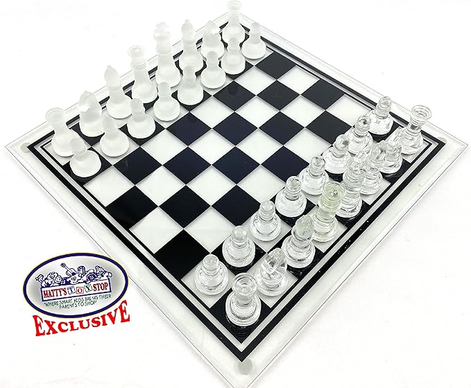 Matty's Toy Stop Deluxe Frosted &amp Clear Glass Chess Set (14) Large