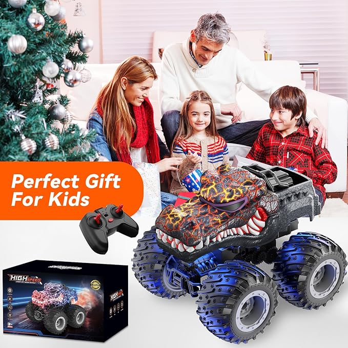 Remote Control Car 2.4GHz Monster Trucks Toys with Light Spray Birthday Gift for Kids 3 4 5 6 7 8 All Terrain RC Cars Toddler Toys for Boys Girls 3+ Year Old (Crocodile)