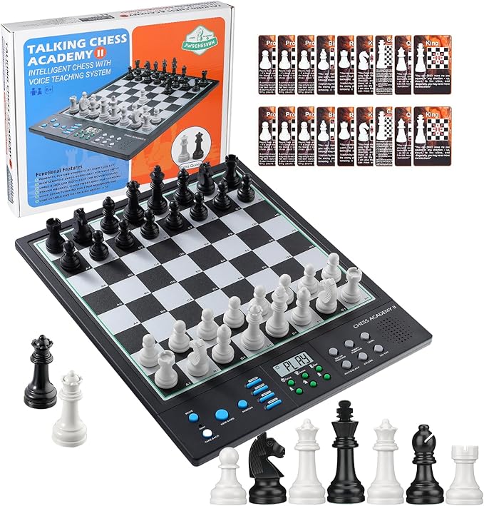 Advanced Electronic Chess Board Smart Computer Chess Set AI Voice Coach Learning for Kids ELO 2200+ for Improving Players Magnetic Large Pieces &amp Board Perfect for Adults LCD Display(Black)