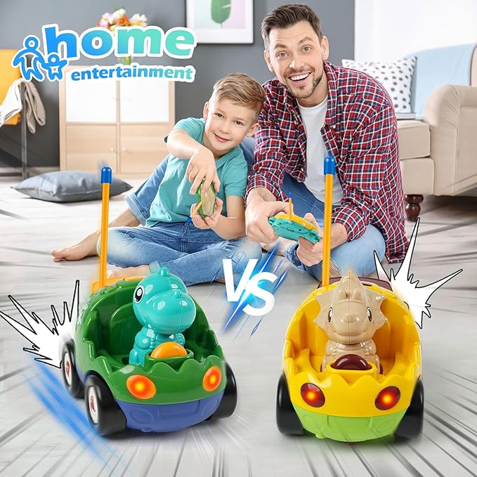 Remote Control Dinosaur Car Toys for Toddler Kids - Best Birthday Gifts for Boys Ages 2 3 4 5 Years Old 2-Pack Toys for Toddlers 18+ Months with Lights and Music