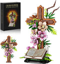 Cross Flower Building Set Religious Cross Collectibles Compatible with Lego Jesus Catholic Building Toys Easter Christian Birthday Gifts for Mothers Women or Adults