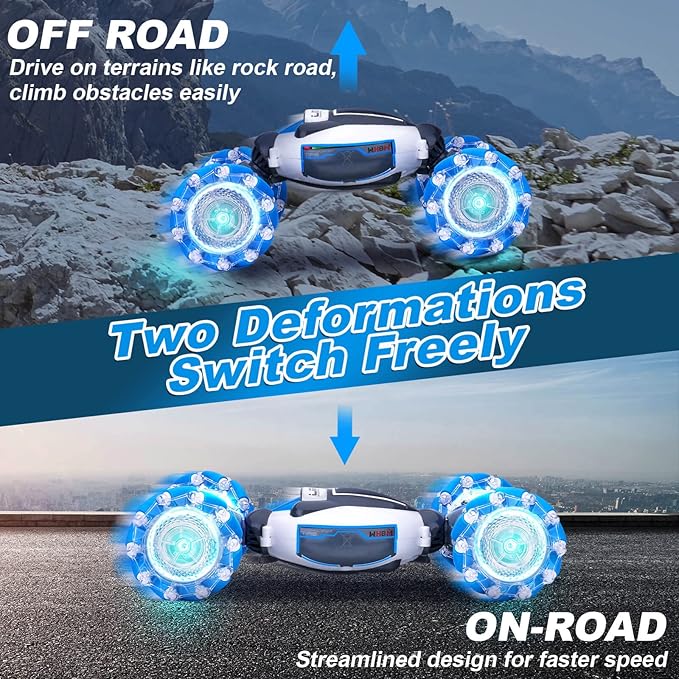 Gesture Sensing RC Stunt Car Toys for Boys Girls 6-12 Year Old 4WD Remote Control Car 360° Rotate Transform Off-Road Drift RC Toy with Lights Music 2.4Ghz Hand Control Birthday Xmas Gifts