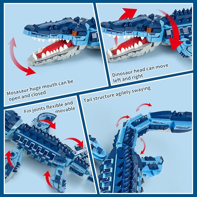 Mosasaur Dinosaurs Building Sets805 Pcs Ocean Animal Building ToysSea Creatures Creativit Model Building SetSTEM World Park Building KitsOffice Home Decor Gifts for AdultsTeens and Kids