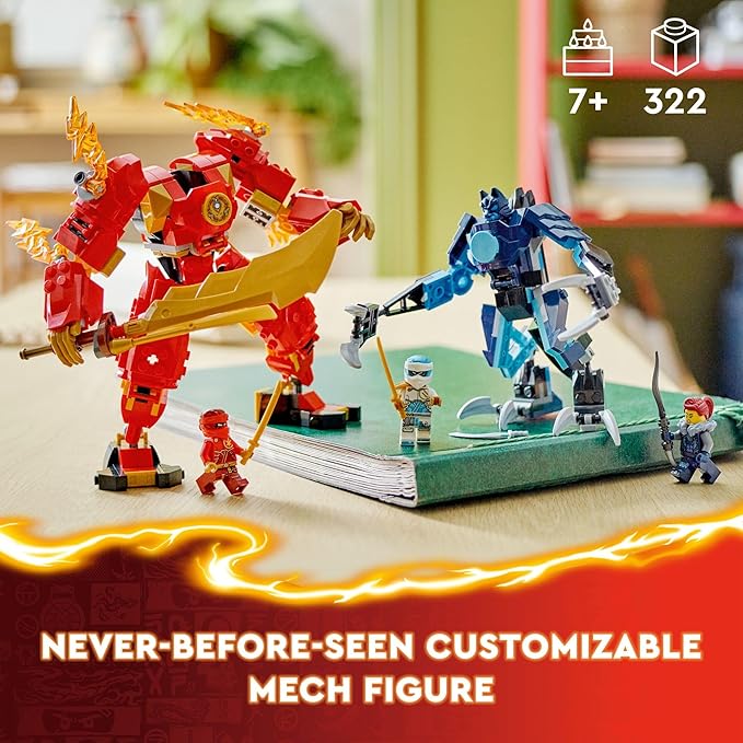LEGO NINJAGO Kai’s Elemental Fire Mech Action Figure Mini Ninja Toy for Kids with Customizable Red Ninja Figure Plus Kai and Zane Minifigures Adventure Set for Boys and Girls Ages 7 and Up 71808