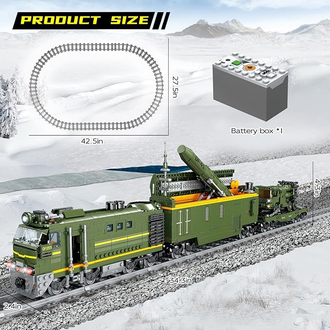 Military Train Building Kit Compatible with Lego Militarys Army Train Building Block with Lights Missiles Trucks and Train Tracks Gift for Military Lovers Teens and Adults (1174 Pieces)