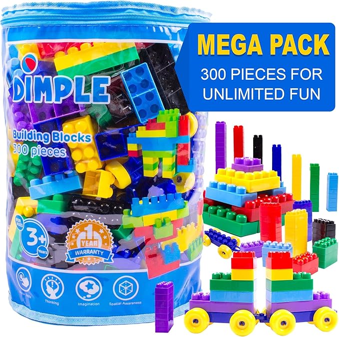 Dimple Large Blocks for Toddlers/Kids Stackable Multi-Colored Interlocking Toys Safe Non-Toxic Plastic Bright Colors Waterproof Boys and Girls Age 3 + (1200 Pieces)