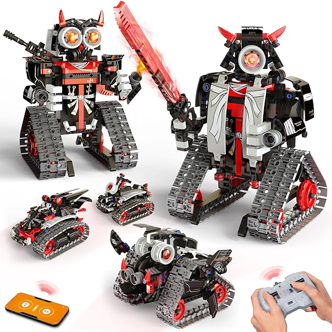5 in 1 STEM RC Robot Building Kit APP &amp Remote Control Samurai/Ninja Blocks 419 Pcs Erector Set RC Toy for Kids DIY Build Science Educational Gift for Age 6 7 8 9 10 11 12+ Boys &amp Girls