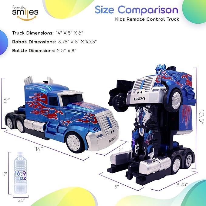 Kids Transforming Robot RC Truck Toys Boys Ages 8-13 Remote Control Car 2 Batteries