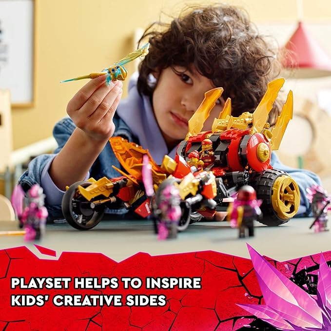 LEGO NINJAGO Kai’s Golden Dragon Raider Multi-Terrain Car Toy 71773 with Kai and Zane Minifigures Building Set for Kids Ages 8 Plus
