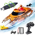 BEZGAR RC Boat 12 inch Self-Righting Remote Control Boat for Kids and Adults 25 KPH Fast RC Speed Boats with 700mAh Battery Ideal Waterproof Toy for Lakes &amp Pools - HJ822 Brown