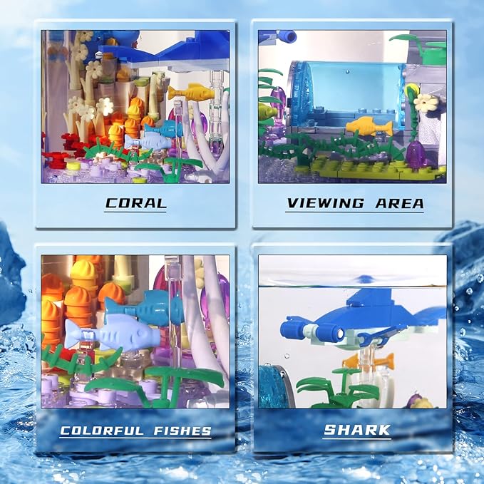 Fish Tank Building Blocks Toy SetsCreative Ideals Aquarium Building Blocks(Can add Water and Charge Light Effects) Best Choice for 6+ Boys Girls or Adults
