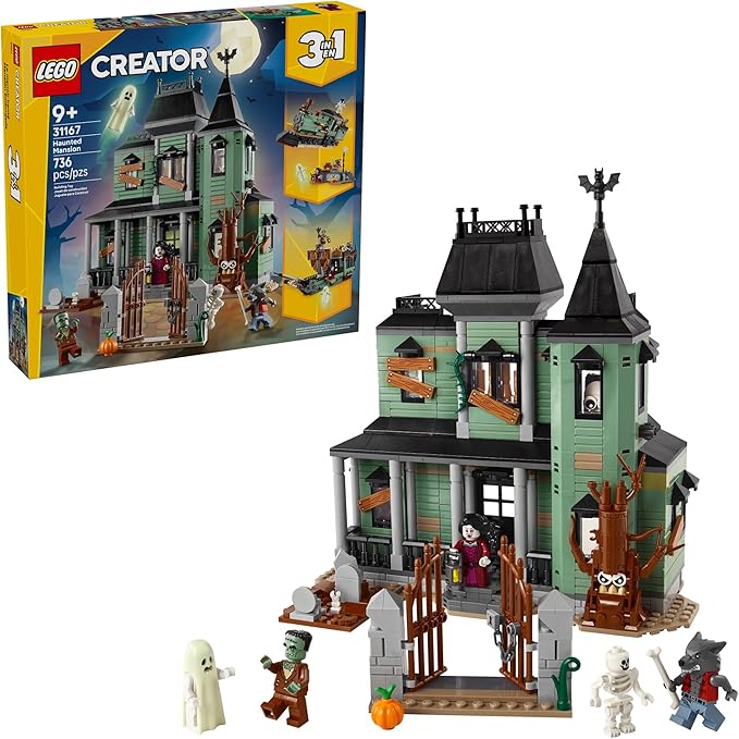 LEGO Creator 3 in 1 Haunted Mansion Building Toy for Kids - Halloween Building Blocks &amp Learning Toy for Girls &amp Boys Ages 9+ - Build a Haunted House Train or Ship - Gift for Birthdays - 31