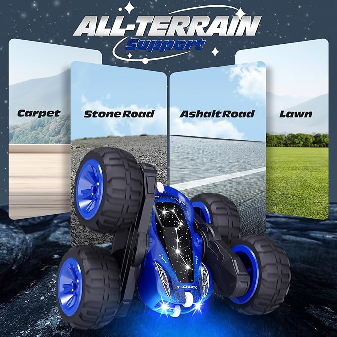Tecnock Remote Control Car 2.4GHz RC Cars with USB-C Easy Charging 4WD Double Sided 360° Rotates and Flips RC Stunt Car Toys Gift for Boys and Girls Ages 6-8 8-12