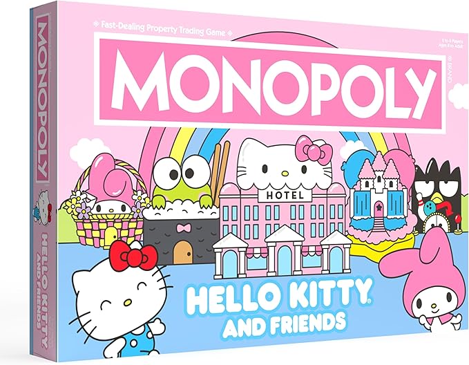 Monopoly: Hello Kitty and Friends Buy Sell Trade Buildings from The Animated Series Featuring My Melody Badtz-Maru Keroppi Classic Monopoly Game Officially-Licensed Hello Kitty Merchandise
