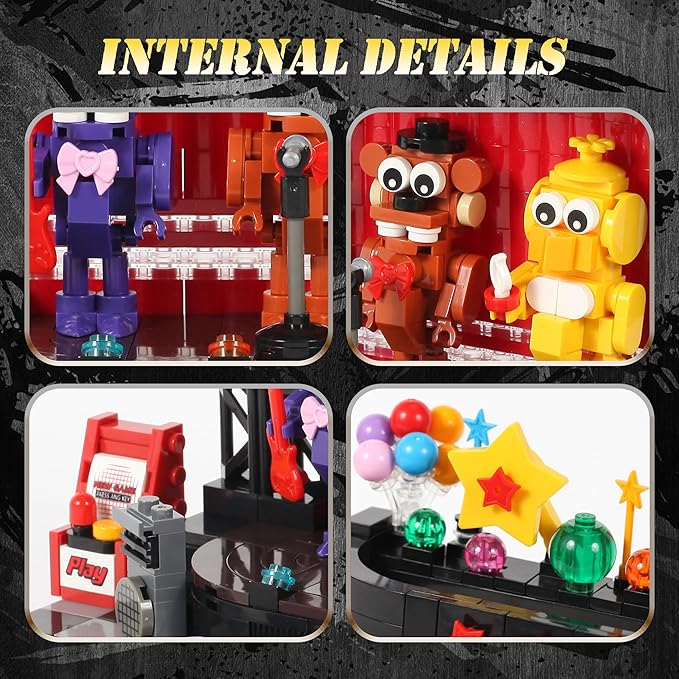 Five Nights Stage Toy Building Sets -Compatible with Lego Monster Scene Bear Rabbit &amp Chicken Performing on Stage Horror Game-Inspired Spooky Toy for Fans and Collectors