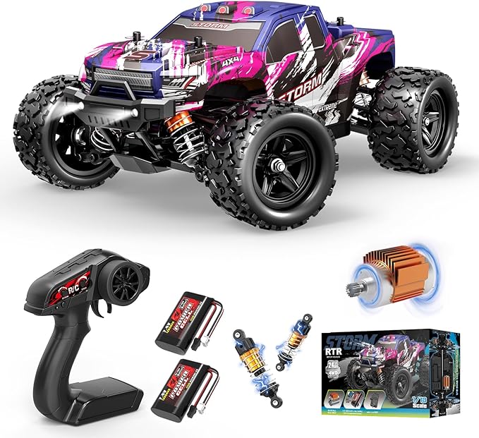 Pink Remote Control Car for Girls Fast rc Cars for Girls 1:18 Scale Monster Truck with 40+ KM/H Speed 4WD Off-Road RC Truck Dual Rechargeable Batteries toys for 8 9 10 11 12 year old girl gifts