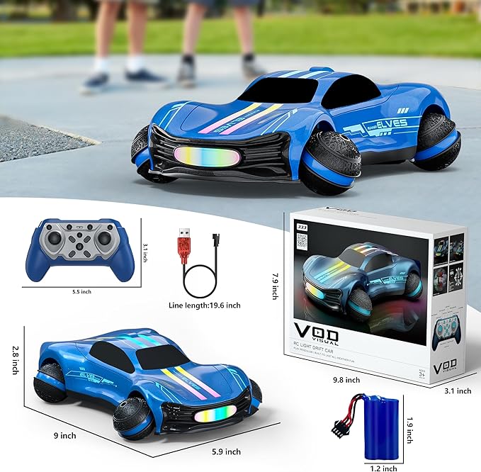 Remote Control Car for Kids RC Stunt Car with Drift Wheels 360° Spins &amp Flips 2.4GHz Rechargeable Toy Car with LED Lights Indoor Outdoor Gift for Boys Girls Ages 6-12
