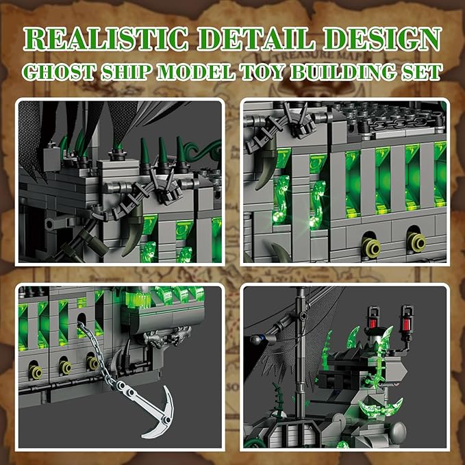 1573 Pcs Pirate Ship Building Set with LED LightSTEM Ghost Ship Flying Dutchman Building ToyModel Boat Mini Brick Kit Home Office DecorHalloween Easter Gift for Adults Boys Kids Ages 14+