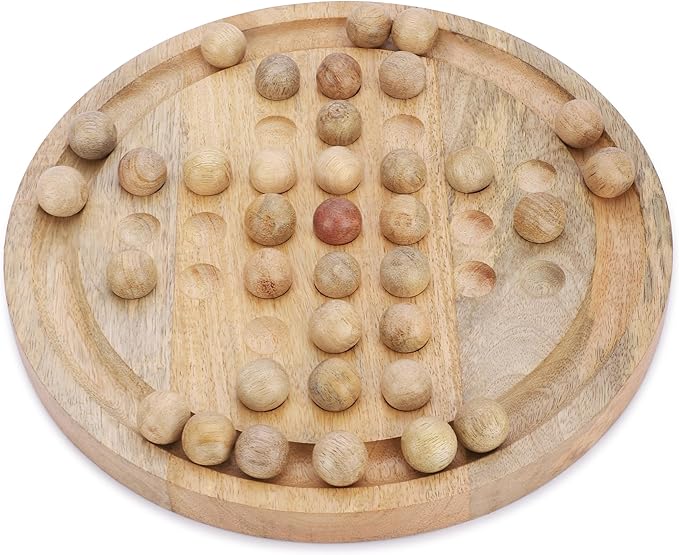Ajuny Wooden Solitaire Board Game 10.8 Inch – Handmade Peg Solitaire Strategy Puzzle Classic Single Player Marble Chess Brain Teaser Mind Game for Kids &amp Adults Decorative Tabletop Games