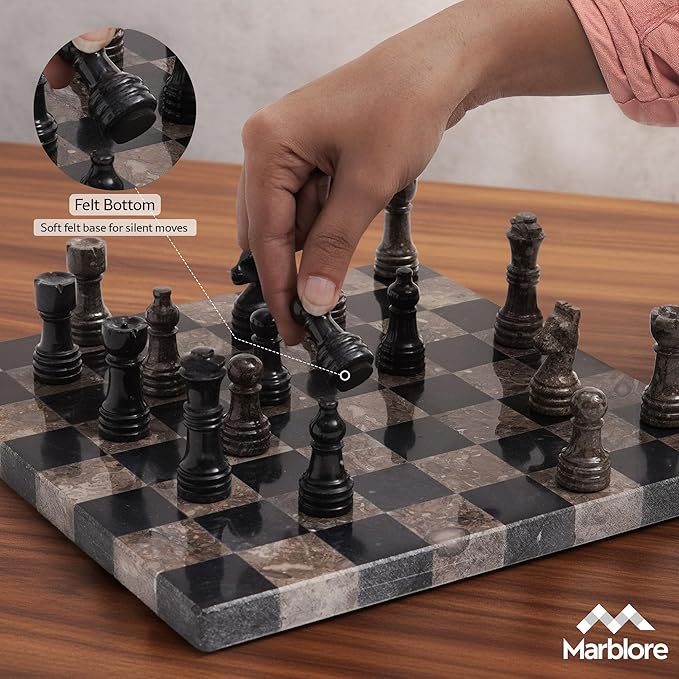 Marble Chess Set 10 Inch Oceanic &amp Black Travel Chess Board with 32 Pieces &amp 2 Extra Queens Luxury Decorative Stone Chess Game for Adults Ideal Gift for Women's Day