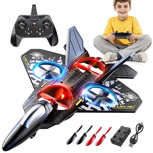 Foam Remote Control Airplane for Kids 8-12 2.4 GHz RC Plane with Colorful Lights 360° Flips and Stunt Roll RC Airplane Toy for Boys and Girls Ages 8-16 Gift for Kids and Adults (Gray)