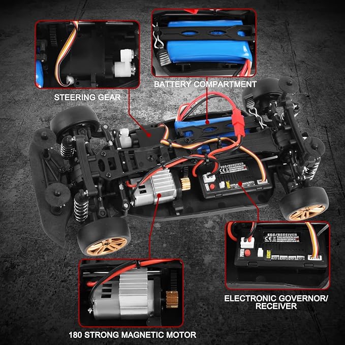 GoolRC RC Drift Car 1:18 Scale Remote Control Car 2.4GHz 4WD 30KM/H High Speed RC Racing Cars with LED Light Strip and 3 Batteries for Adults