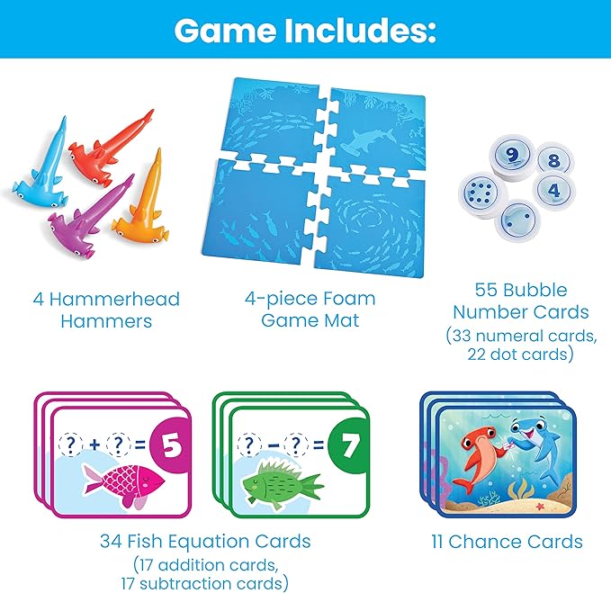 hand2mind Hammerhead Number Hunt! Math Game Addition and Subtraction Games Educational Board Games Fun Games for Family Game Night Kindergarten Learning Games for Kids Ages 5-7 Kids Learning Toys