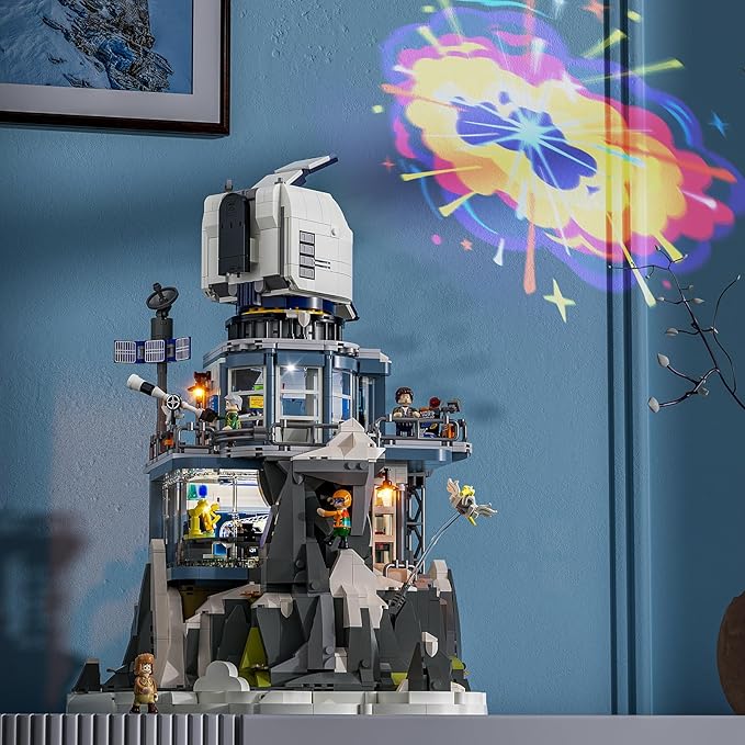 Alpine Observatory Lighting Building-Bricks Set with The Galaxy Projector 2437 Pcs Space Themed Room Decor for Astronomy and Space Lovers