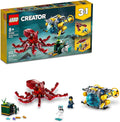 LEGO Creator 3 in 1 Sunken Treasure Mission Submarine Toy Underwater Creatures Transform from Octopus tp Lobster to Manta Ray Fun Sea Animal Figures 31130