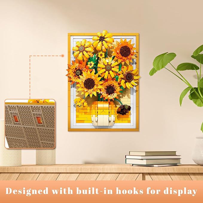 Lodikisbay Sunflower Frame Building Set Botanical Collection for Adult Wall Art Building Blocks Set Compatible with Lego Collectible Art Building Block Kit for Home Decor (1011PCS)