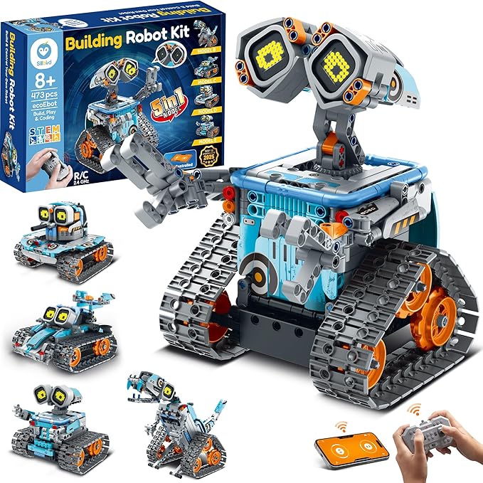Sillbird Robot Building Kit with Remote Control STEM Gifts for Kids Age 8-12 Coding Robotics Technic Toy Set for Boys' Birthday Buildable 5-in-1 Models with 473 Pieces