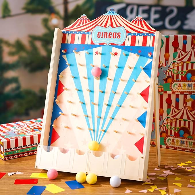 Fulmoon Disk Drop Game with 10 Disks Fun Carnival Game Circus Theme Party Game Wood Family Board Game for Carnival Party Decorations Birthday Party Supplies Activities 15.7 x 10 Inch
