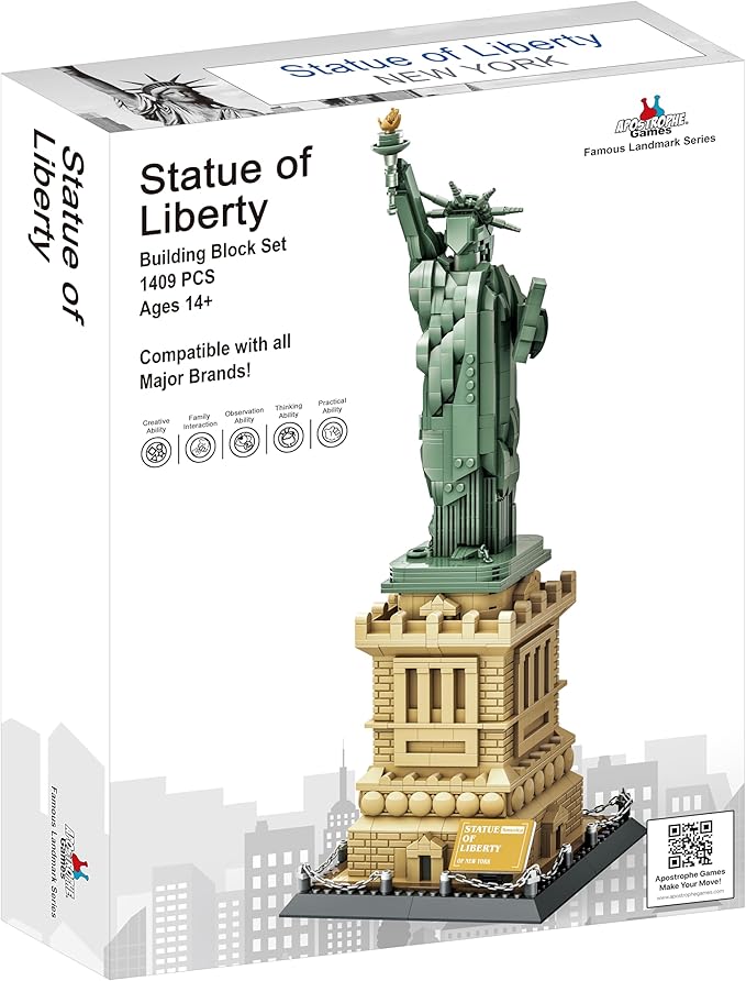 Apostrophe Games Statue of Liberty Building Block Set (1409 Pieces) New York's Statue of Liberty Famous Landmark Series - Architecture Model for Kids and Adults