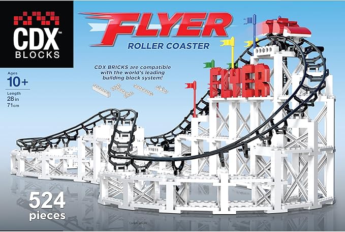 CDX Blocks: Flyer - 539 Pieces Building Brick Set Gravity Powered Roller Coaster Model Promotes STEM Learning